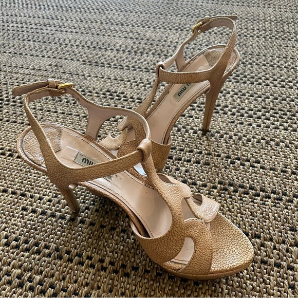 LAST CALL Miu Miu Beige Strappy Heels Size 38 - Picture 2 of 9
